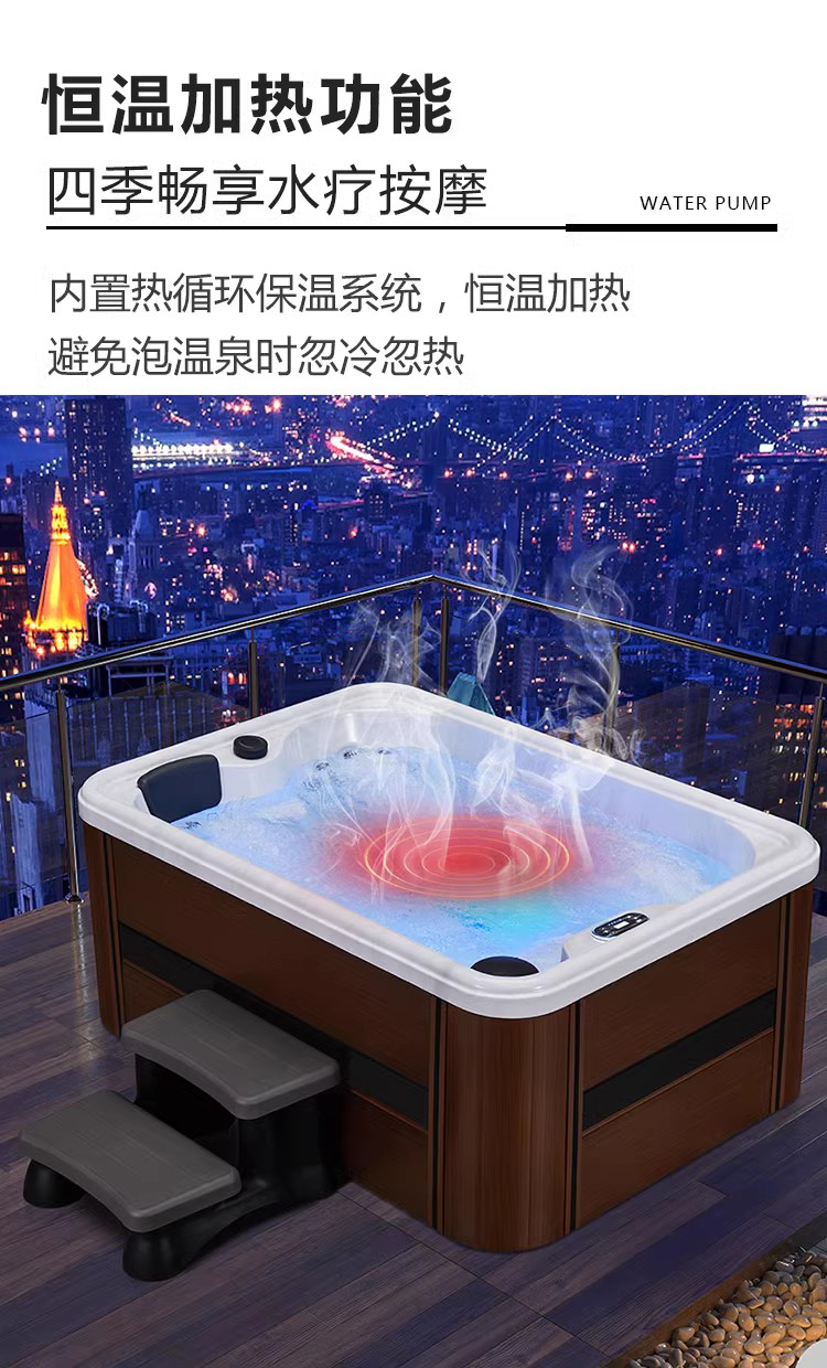 Outdoor home independent bathtub with constant temperature heating, acrylic thickened embedded massage bubble pool, intelligent surfing