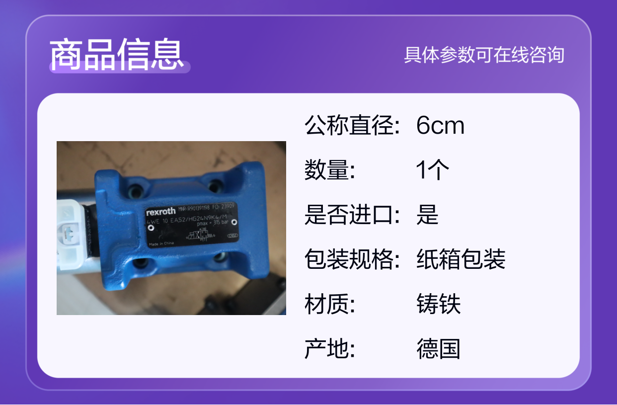 R901391198 4WE10EA52/HG24N9K4/M 德国力士乐REXROTH电磁阀