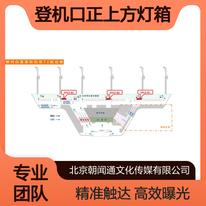 机场媒体 柳州白莲国际机场二层国内出发候机大厅登机口正上方灯箱