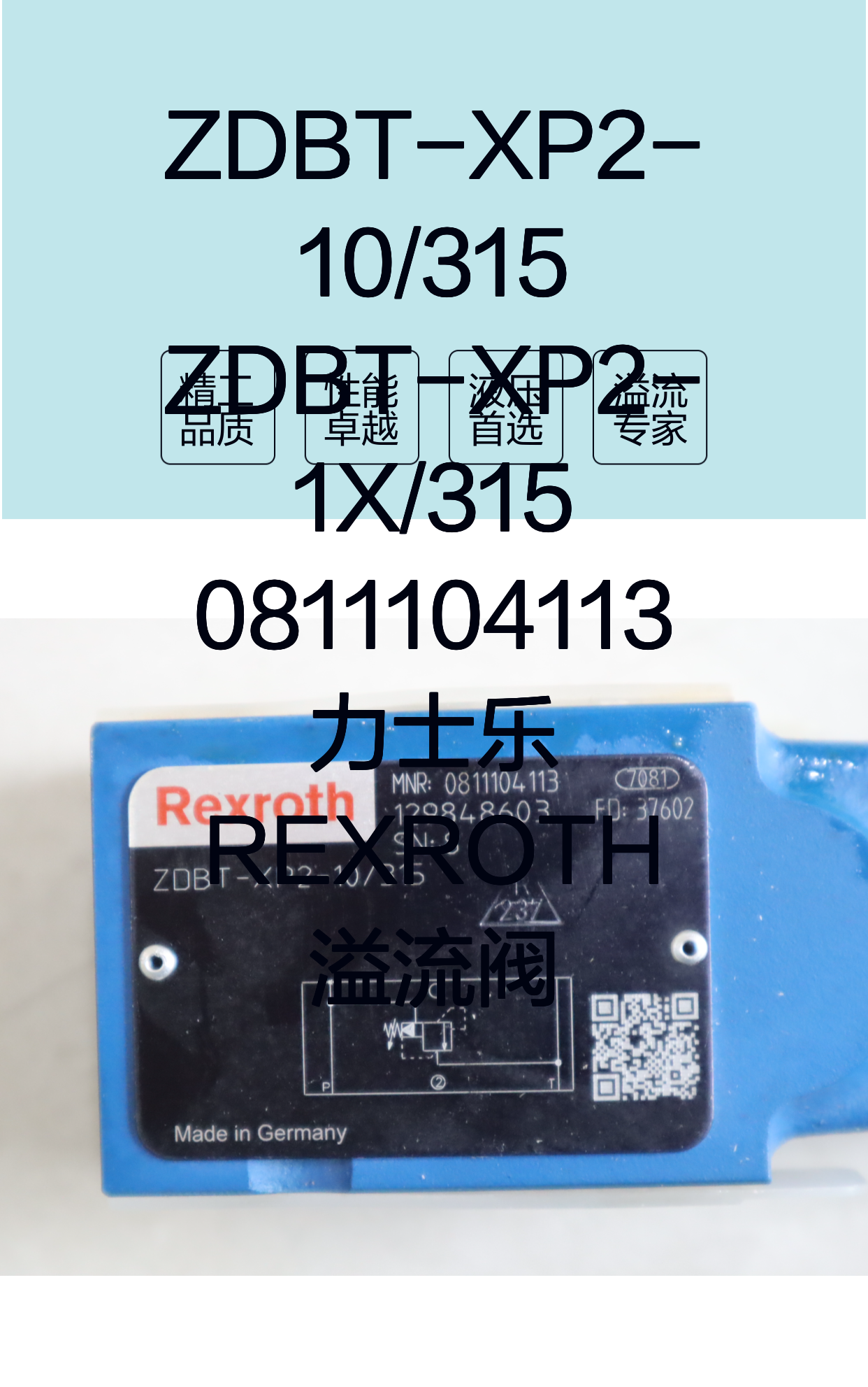 ZDBT-XP2-10/315 ZDBT-XP2-1X/315 0811104113 力士乐REXROTH溢流阀