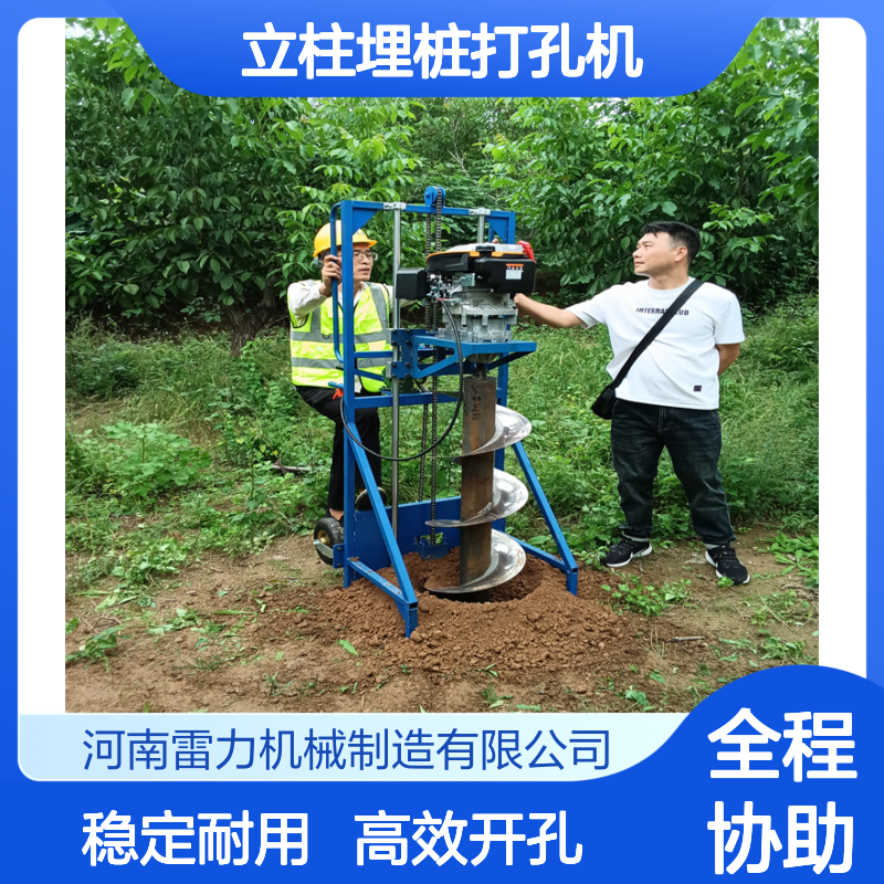 光伏立柱埋桩打孔机 支架式螺旋式开孔机可升降掏土机雷力