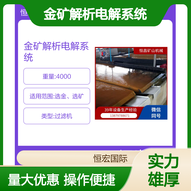 金矿解析电解系统 全套矿山机械 安全防护完善 选矿专用设备