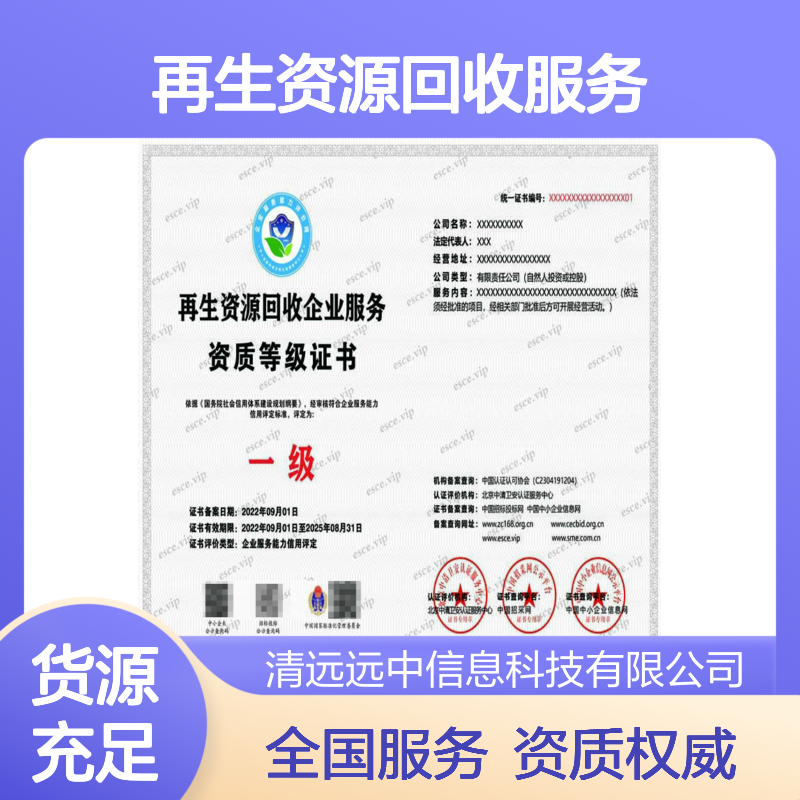 办理2025再生资源回收服务企业资质证书需要的资料