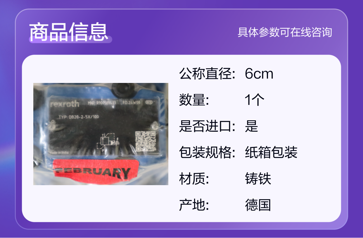 DB20-2-5X/100 DB20-2-52/100 R900589433 德国力士乐REXROTH溢流阀