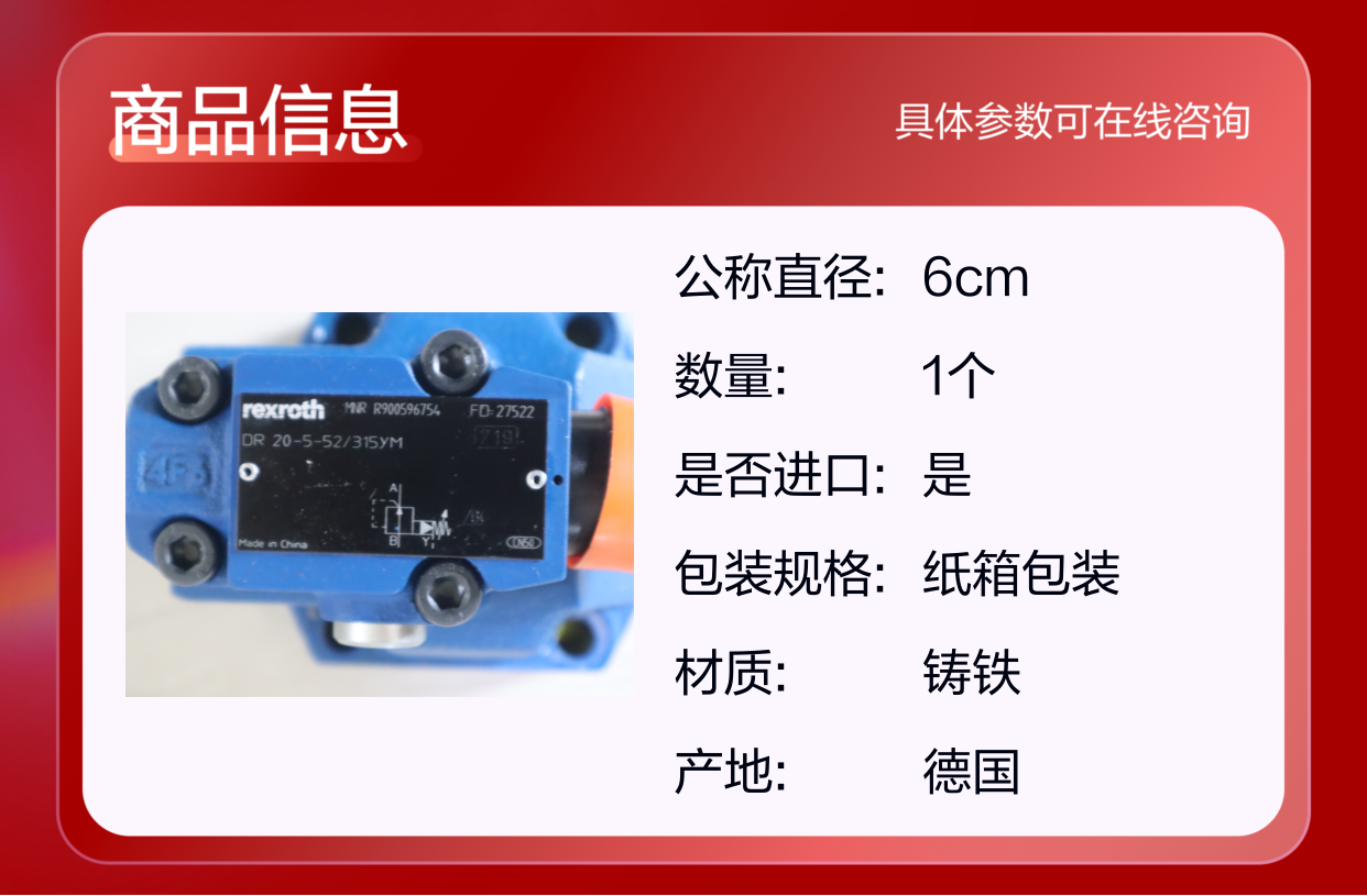 德国力士乐REXROTH减压阀DR20-5-52/315YM型号