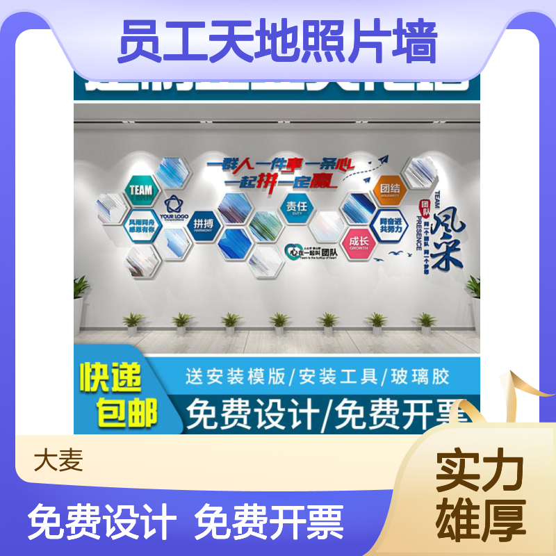 员工天地照片墙 企业文化墙定制 共努力团队风采展示墙 QY-035