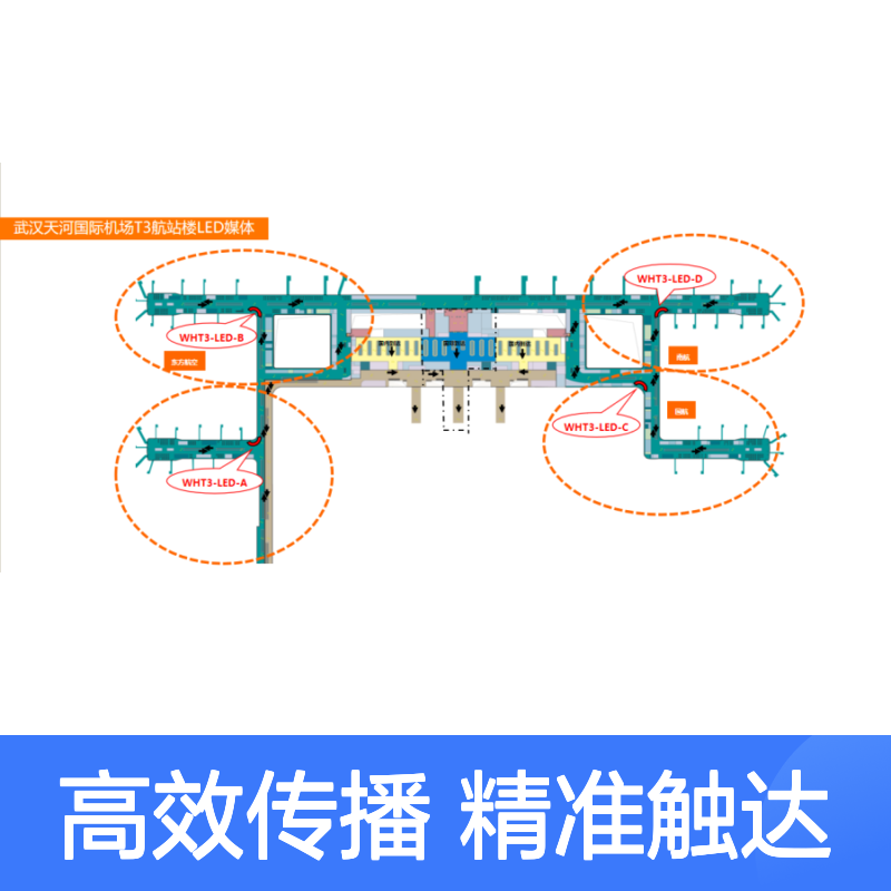 户外媒体 武汉天河机场T3航站楼国内出发到达混合通廊LED大屏广告