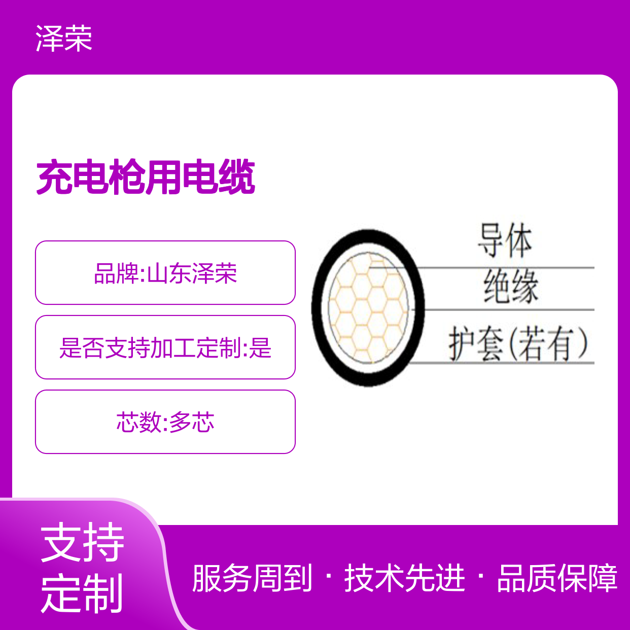 泽荣电动汽车充电枪用电缆 EVEF型 绝缘体材质