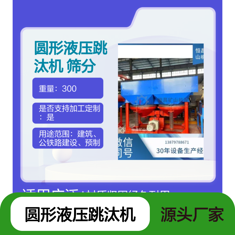 圆形液压跳汰机 筛分选矿高效 结构紧凑坚固 适用于金矿重选