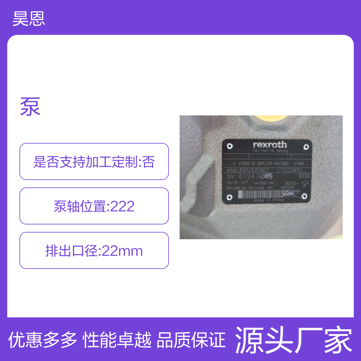 A A10VSO45DFR1/31R-VPA12N00-S1648 R902520807 REXROTH力士乐泵
