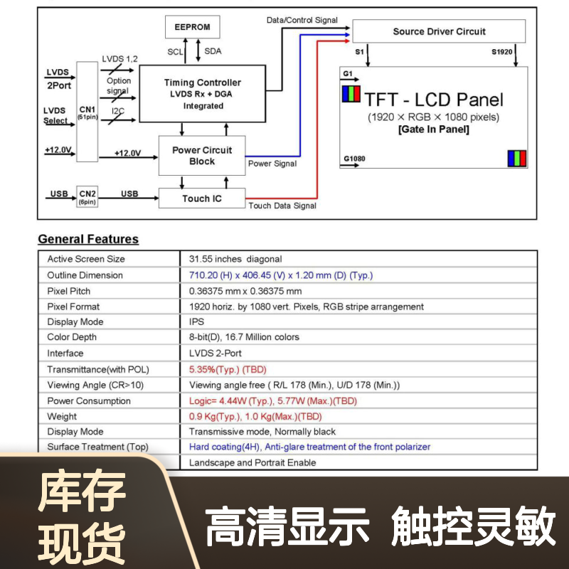 LG LD320EUY-SPN1 32寸触控玻璃 全视角 2k分辨率 LVDS