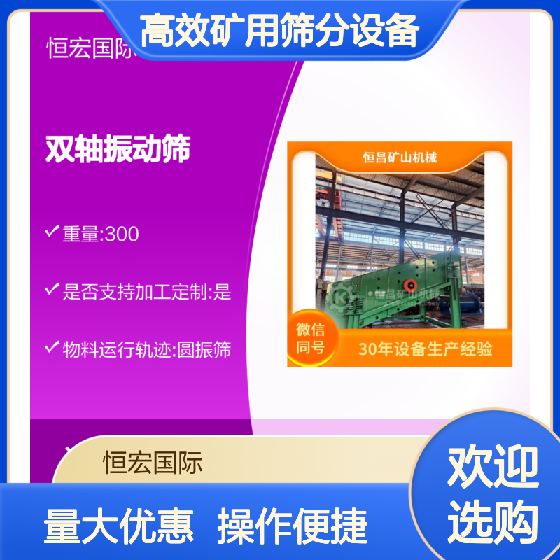 恒宏国际双轴振侧动式 高效矿用筛分 提升矿石处理纯度