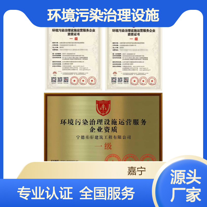 环境污染治理设施运营服务企业资质证书（一级）