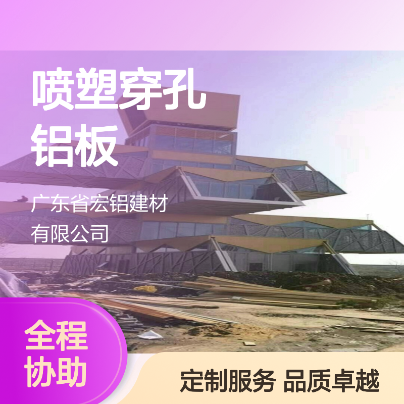 宏铝铝业香槟色喷塑穿孔铝板幕墙板定制示意图