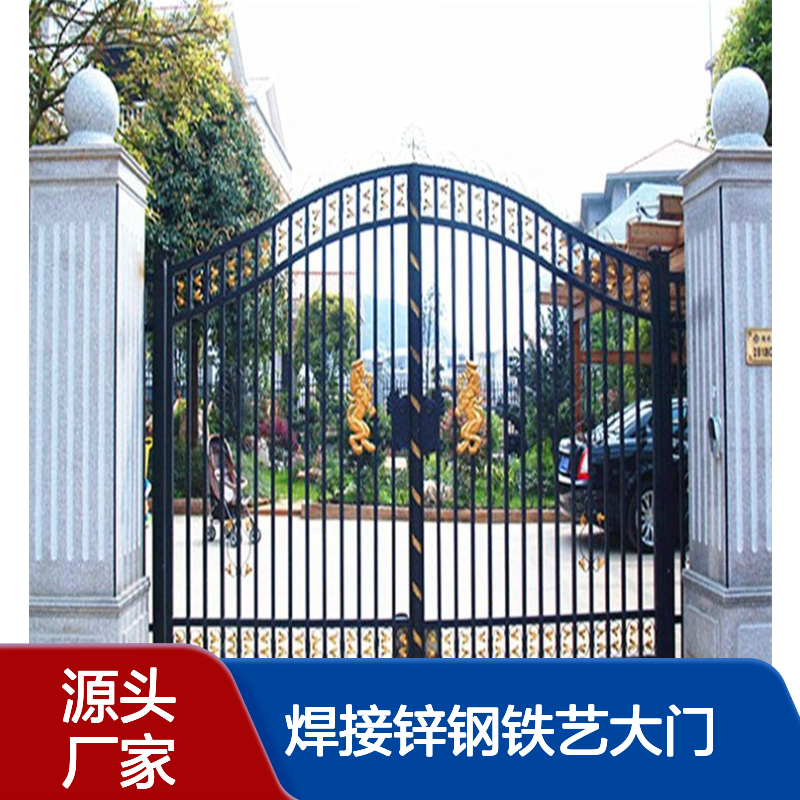 推拉电动方管黑色焊接锌钢铁艺大门 骏川厂家定做