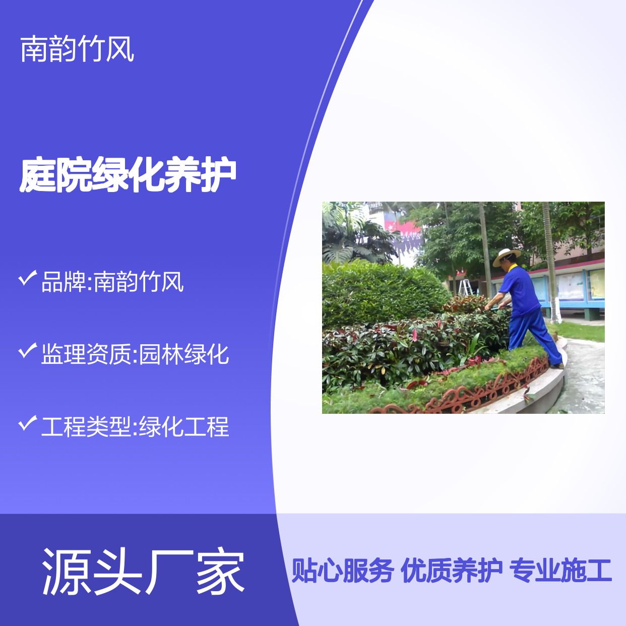 别墅绿化施工 庭院绿化养护 酒店园区景观维护 专业团队 南韵竹风