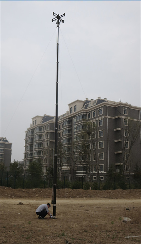 Portable lifting lightning rod for vehicle shelter, carbon fiber lifting mast, portable lifting pole