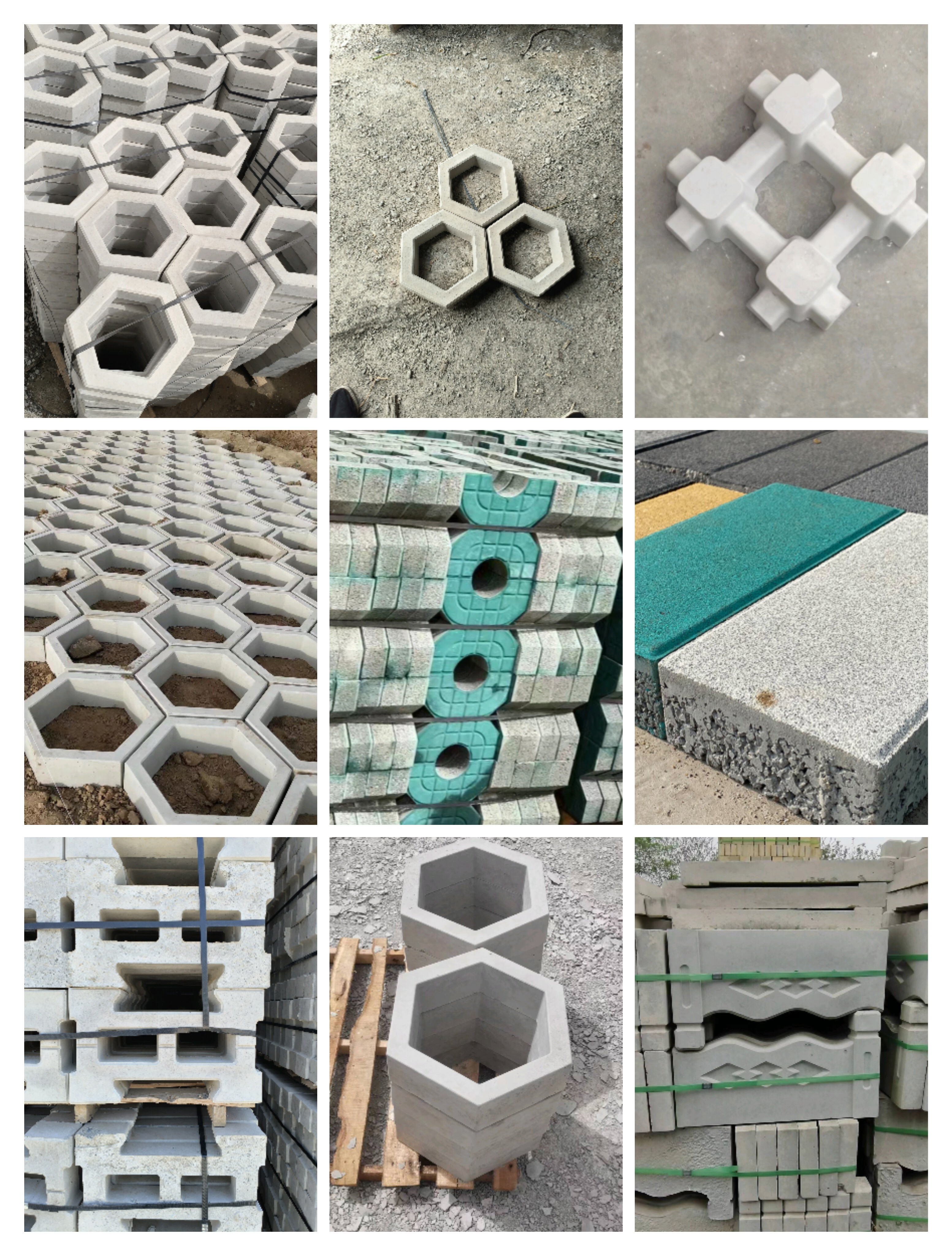 Hexagonal slope protection brick module brick well, splayed grass planting brick, tactile paving brick, tree enclosure, stone well cover