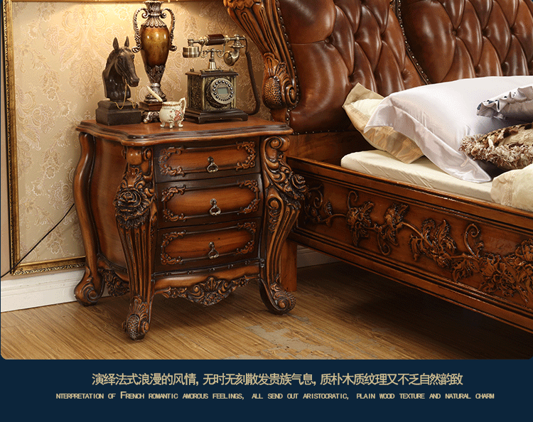 European style leather double bed customization factory French style full solid wood carved villa master bedroom antique wedding bed customization manufacturer