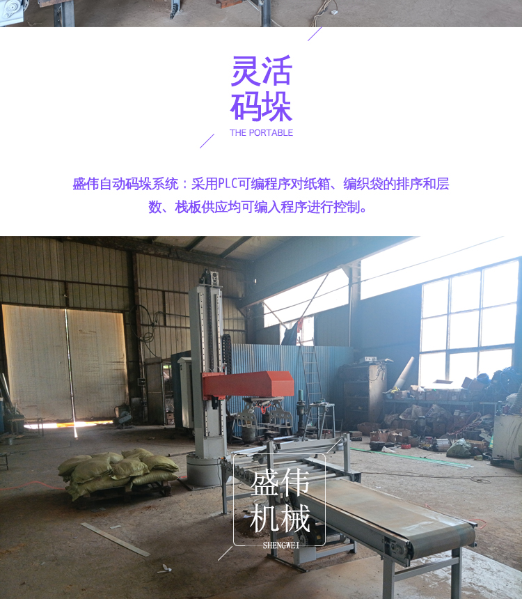 Suitable for cement palletizing machines in the building materials industry. Shengwei intelligent palletizing equipment supports one click automated operation