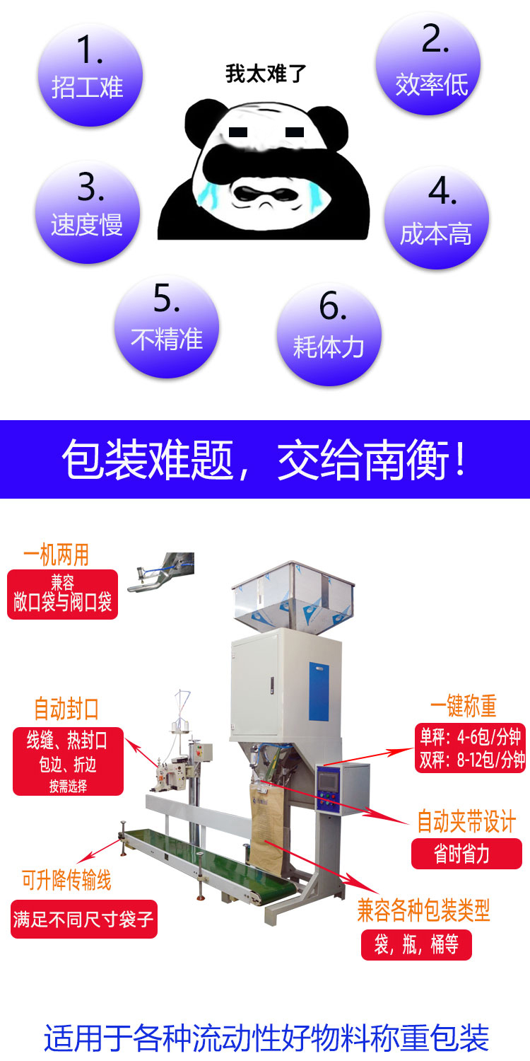 Particle automatic packaging machine, fertilizer, grain, feed automatic weighing, quantitative packaging machine, Nanheng