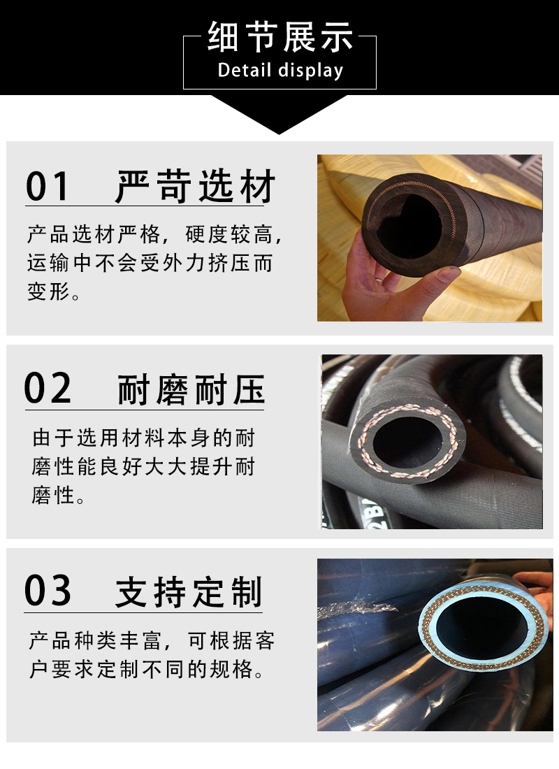 Low pressure cloth clamping hose Steel wire water conveying air hose Anti aging rubber hose Smooth cloth faced black rubber hose