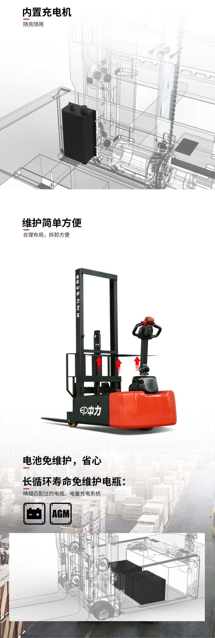 Electric balanced forklift truck for loading and unloading goods, handling and stacking, with strong power for all operations, suitable for multiple working conditions