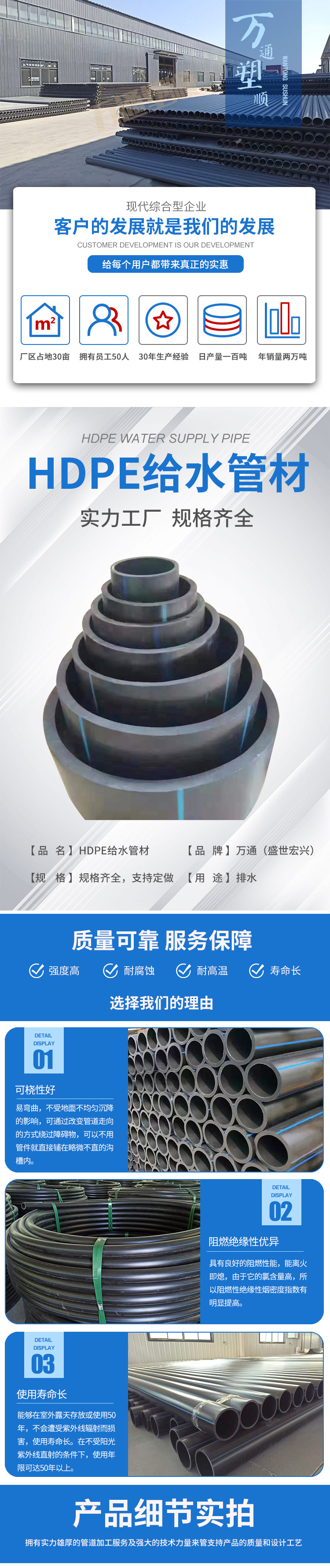 Shanxi Wantong Plastic Shun Polyethylene Water Supply and Drainage Pipe PE Water Supply Pipe Landscape Greening Pipe Multi purpose and Multi specification