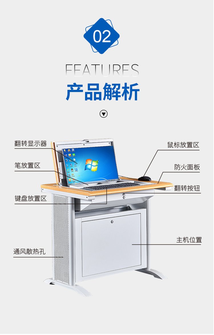 Student Flip Computer Training Table Single Person Flip Table Embedded Hidden Function Electric Classroom Machine Room Table Furniture Manufacturer