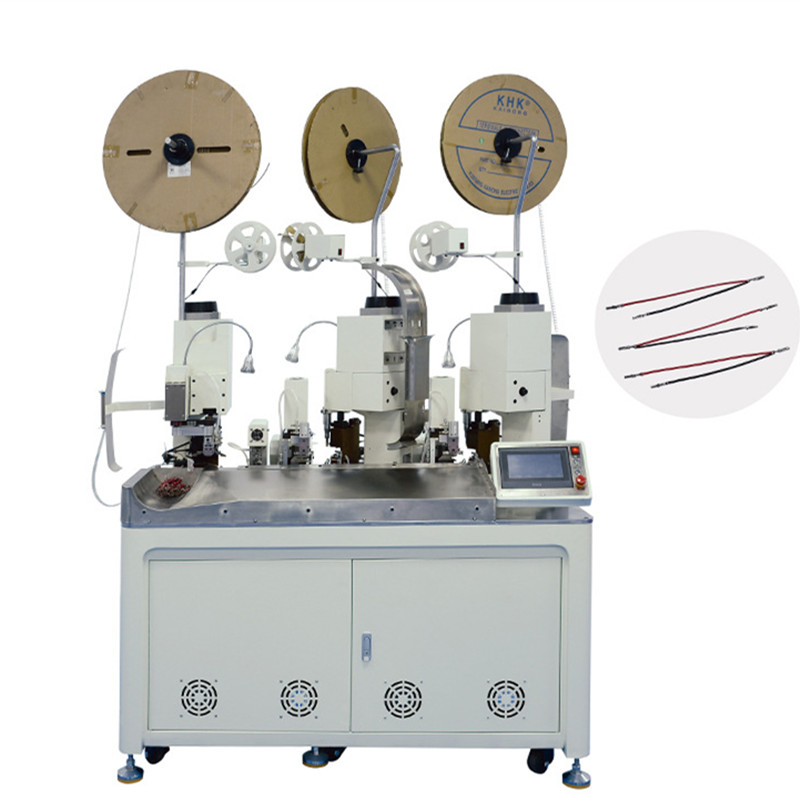 Fully automatic two wire three end crimping terminal machine multifunctional intelligent double wire parallel crimping double head terminal crimping machine