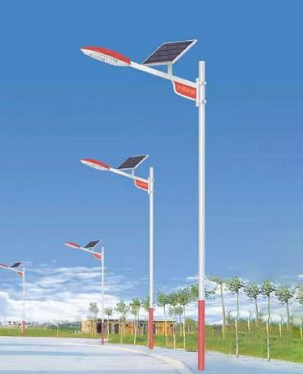 Solar LED wind power dual head outdoor A-shaped conch single and double arm customized conch arm street lamp