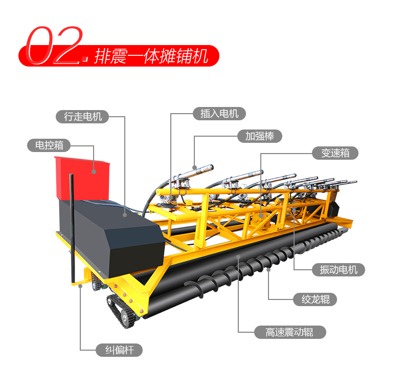 Concrete paver, pavement leveling machine, bridge deck tunnel frame type vibration beam, three roll axis vibration exhaust integrated machine