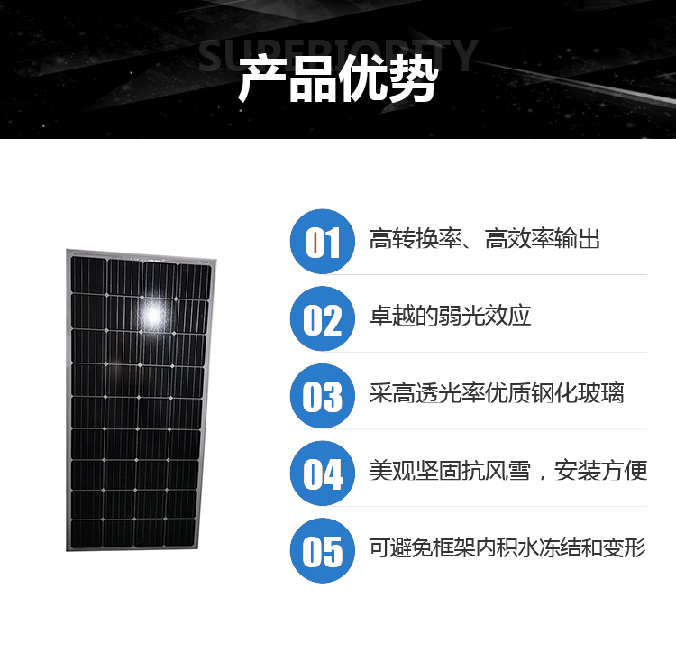 Renshan solar photovoltaic panel 18v150w 1480 × 680 battery panels can be installed on residential roofs