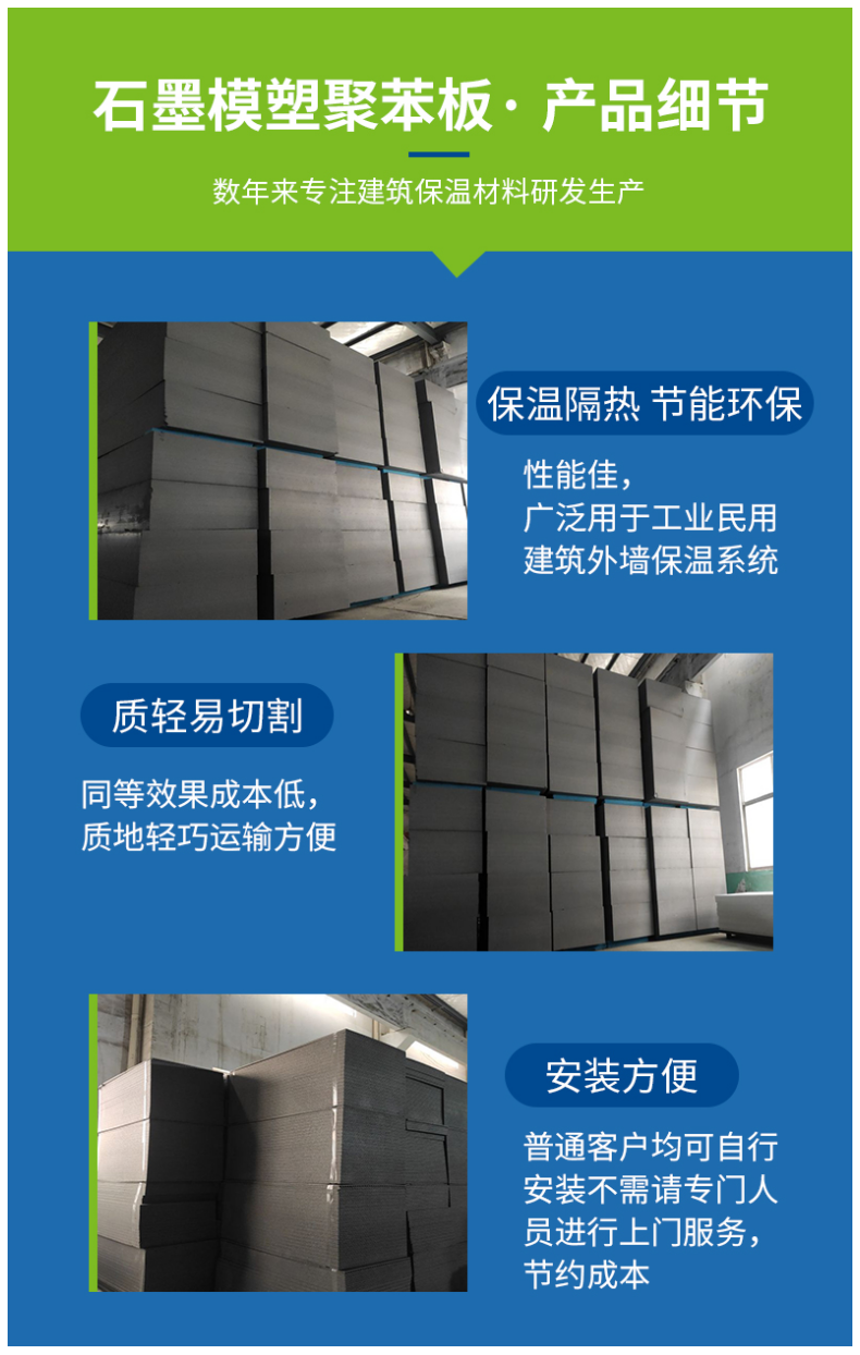 Warm era manufacturer graphite polystyrene board outer wall molded polystyrene foam insulation board specification optional