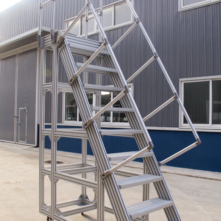 Supply of aluminum profile step workshop, industrial step bridge ladder, anti slip double sided handrail ladder, non-standard