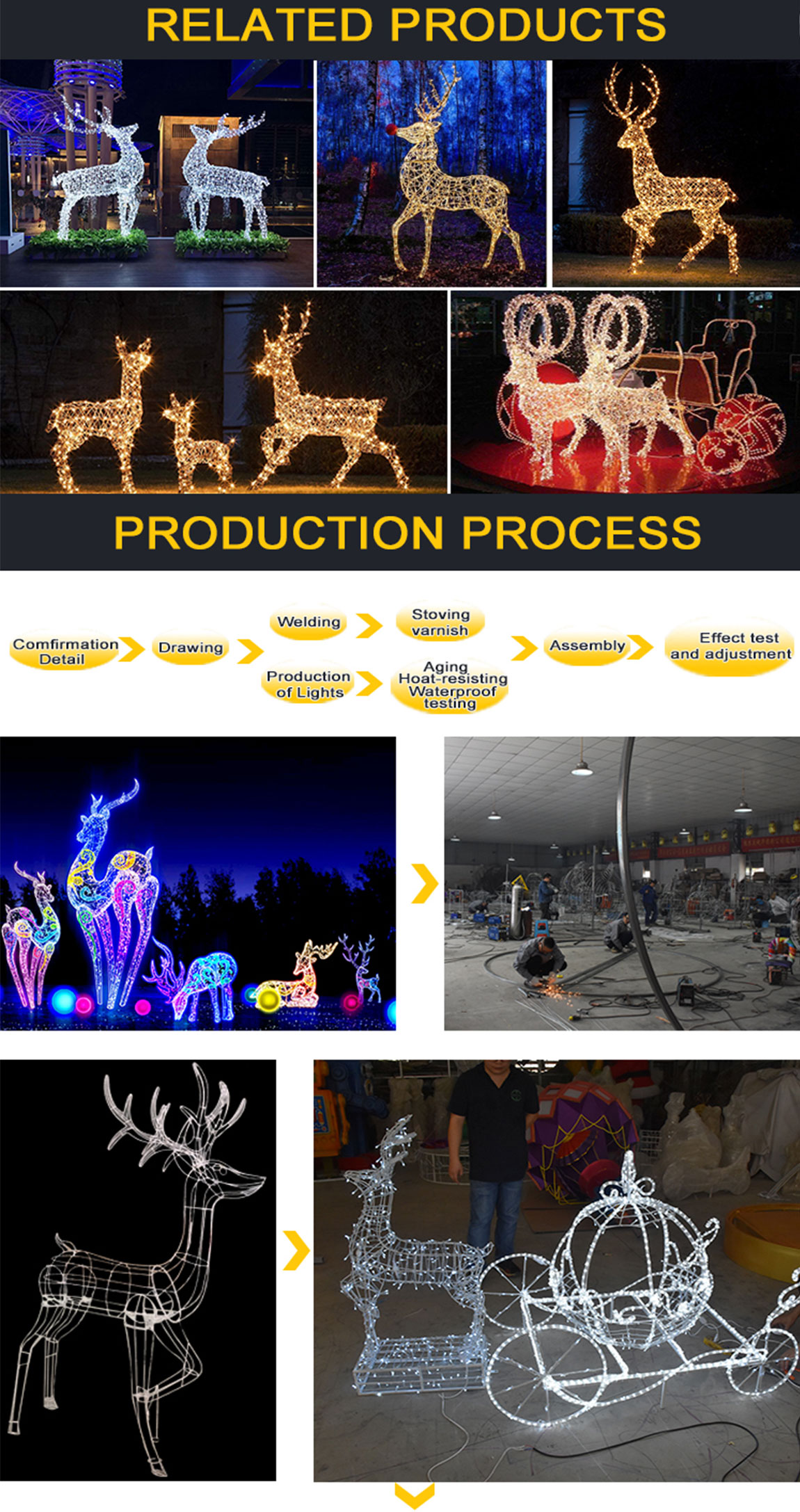 Outdoor light carving products Christmas decoration Christmas deer colored lanterns Huayicai customized 2023 holiday lighting decoration