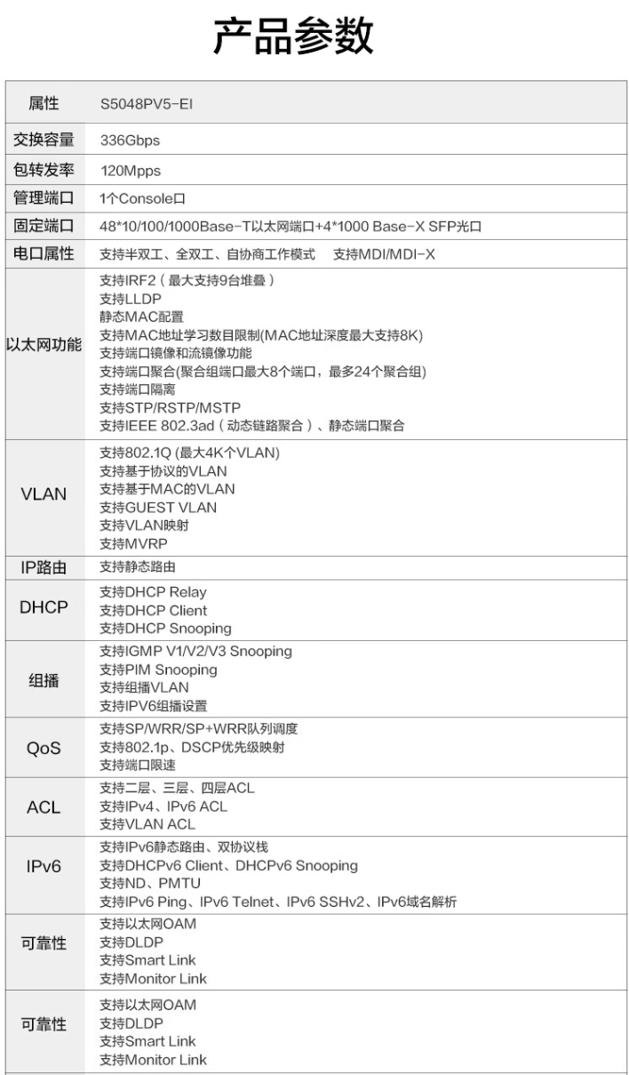 Xinhua San (H3C) S5048PV5-EI 48 Gigabit Electric+4 Gigabit Fiber Optic Port Layer 2 Network Management Enterprise