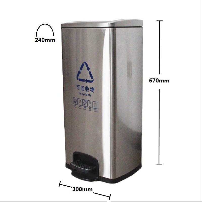 Stainless steel indoor garbage bin with foot pedal and lid, large capacity storage bin, home office, unit, hotel