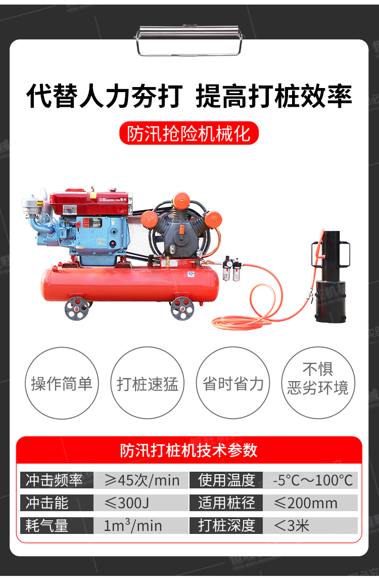 Hengwang Small Flood Control Pile Driver Portable Pile Planter for Flood Control and Emergency Rescue