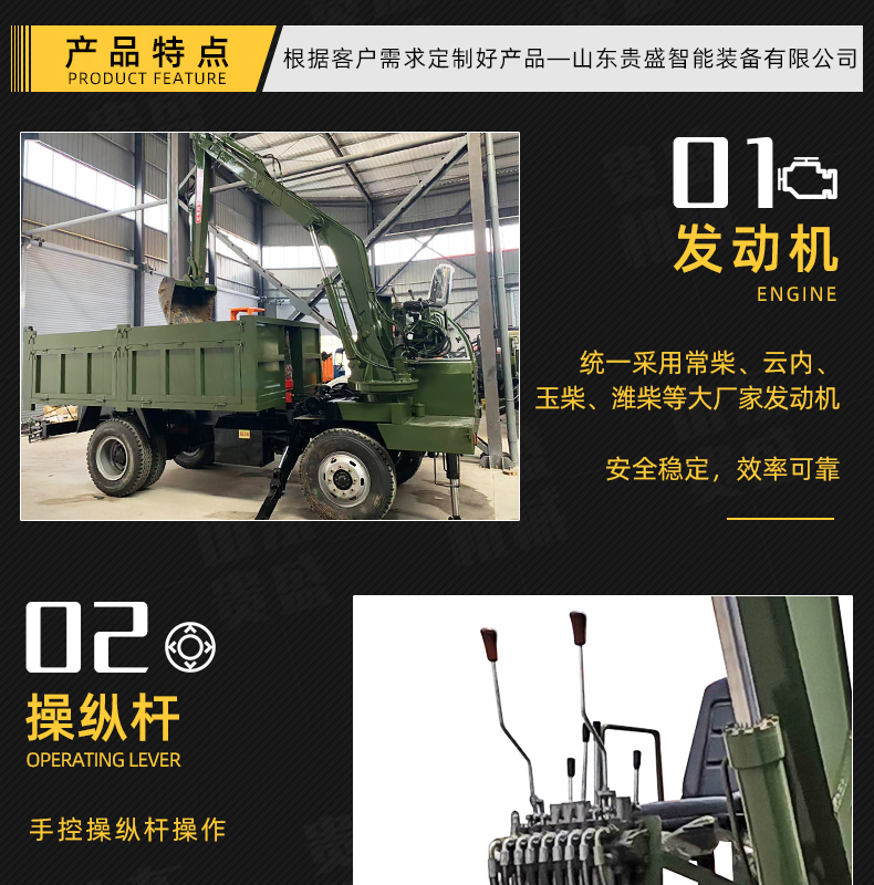 Four wheel drive truck mounted excavator, agricultural self dumping, four different types of truck mounted excavator, 6-ton excavator and transport integrated machine, Guisheng