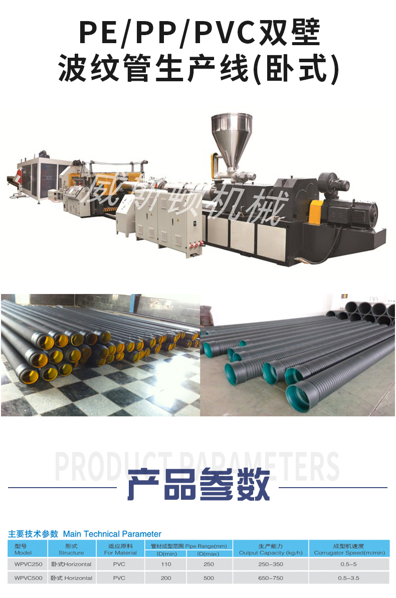 Direct supply of customized PE double wall corrugated pipe production line sewage pipeline equipment, horizontal energy-saving plastic pipe extruder