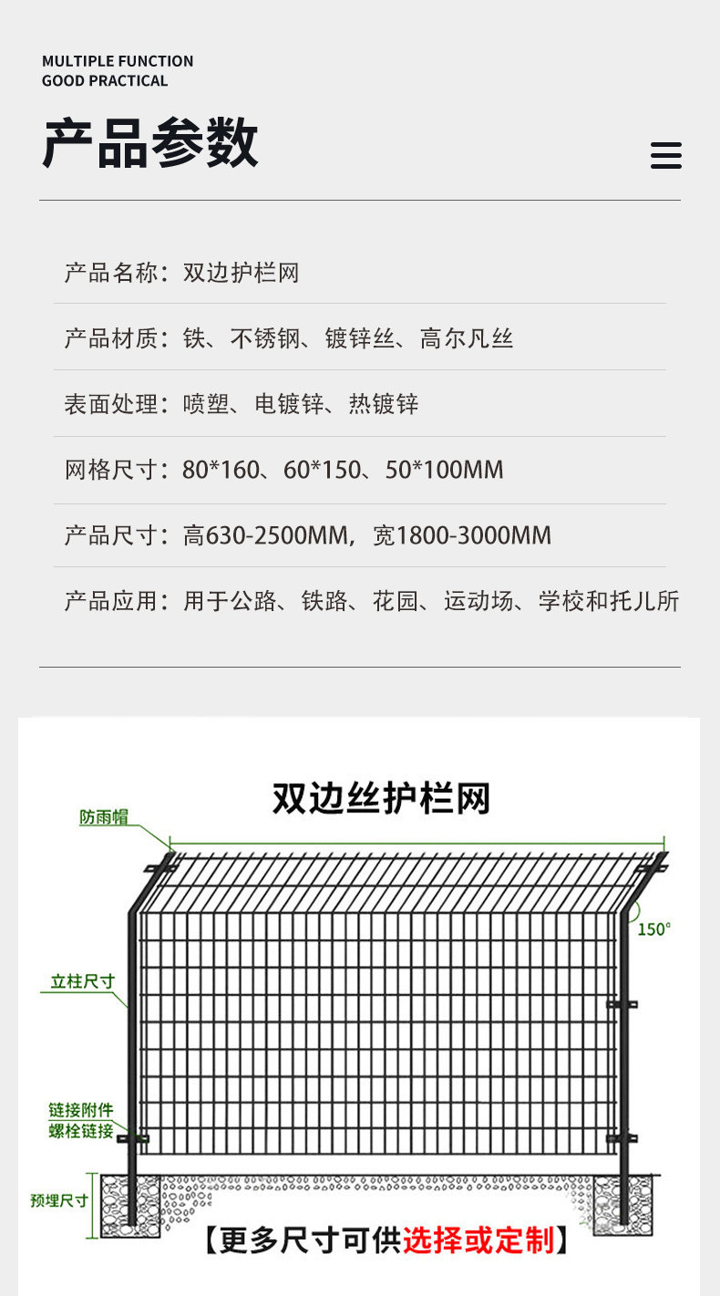 Bilateral guardrail network, highway protective fence network, spot green impregnated plastic fence network