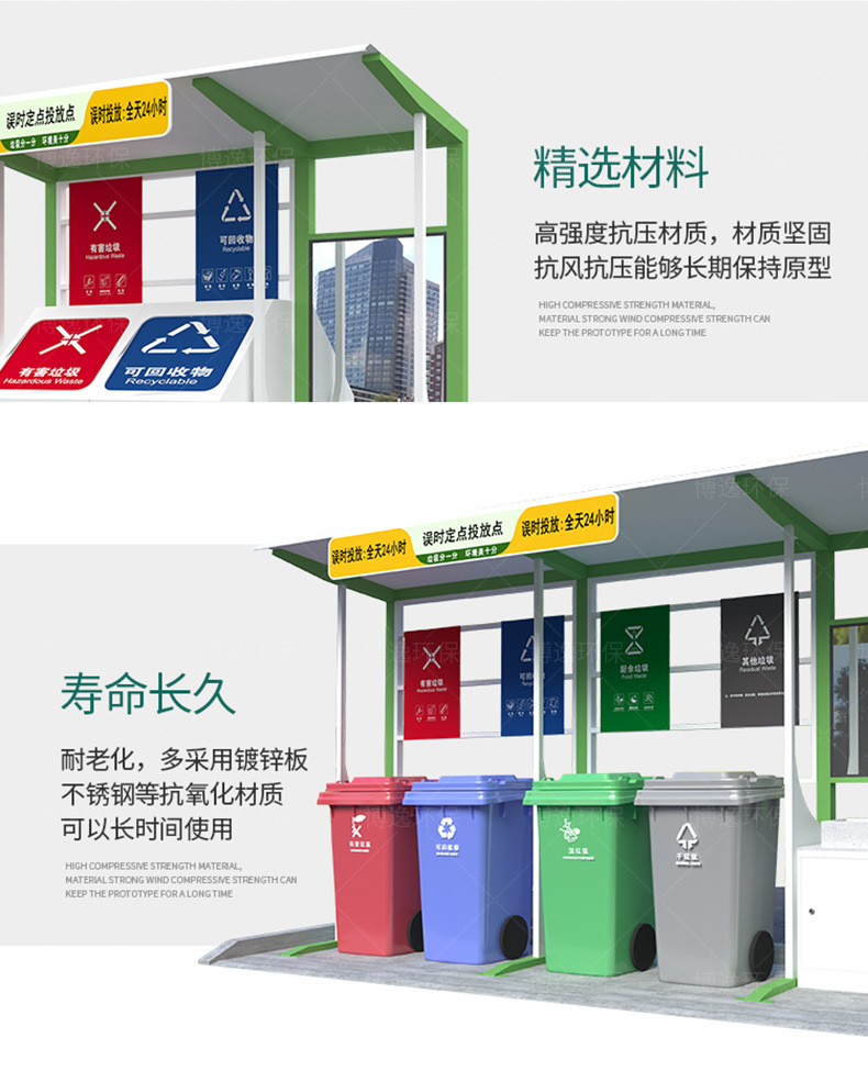 Intelligent garbage six classification placement booth, outdoor community garbage house, garbage classification and recycling room can be customized according to needs