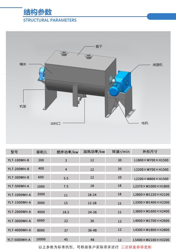 Dry powder solid mixer manufacturer, large and small horizontal mixing and stirring equipment, powder mixer