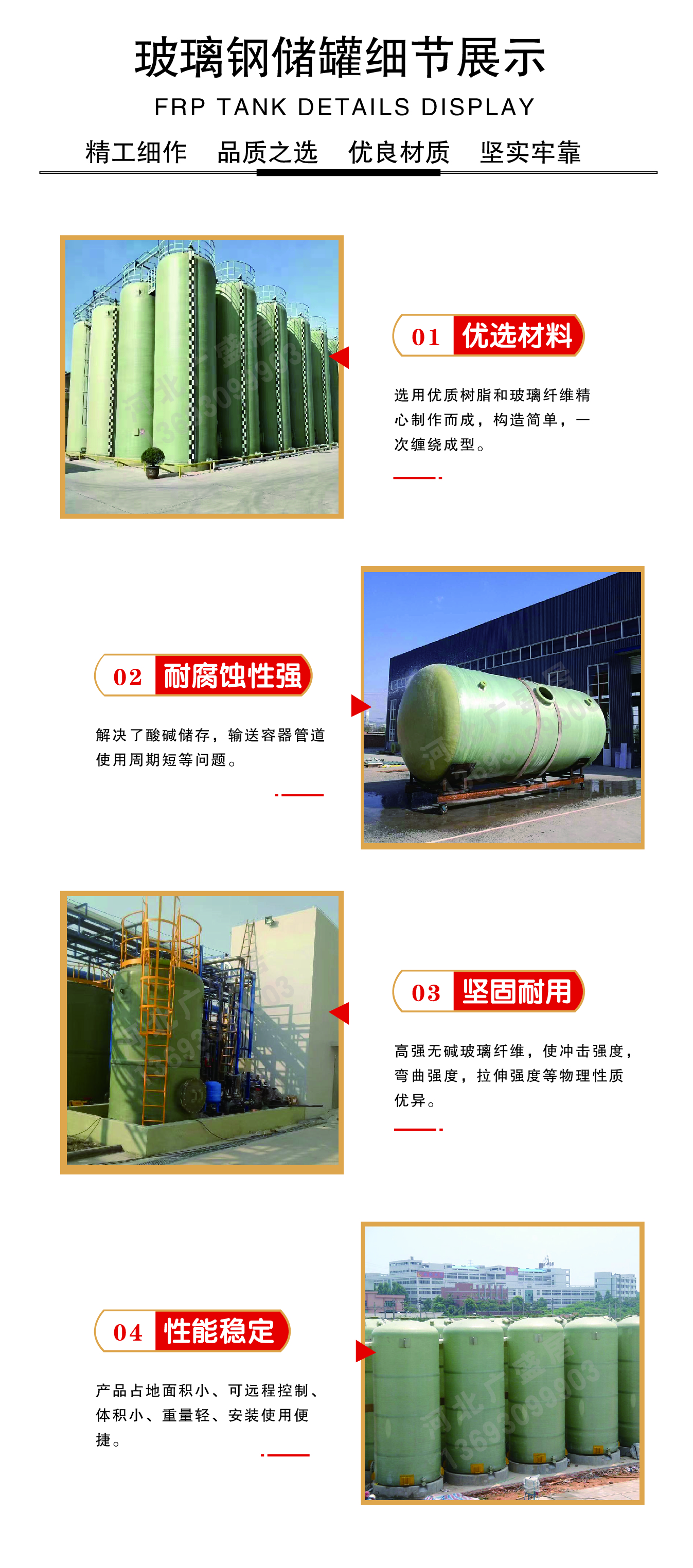 Glass fiber reinforced plastic storage tank, acid and alkali resistant container, buried fire water tank, vertical horizontal salt sulfuric acid tank, food grade tank