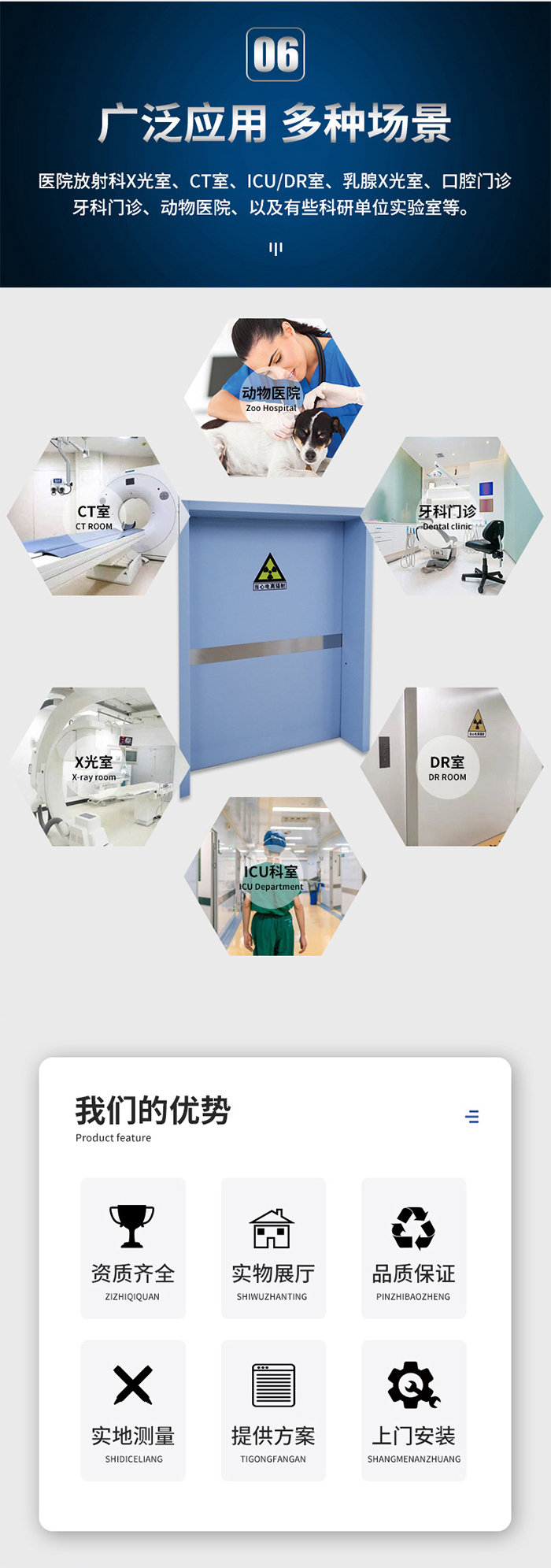 Electric flat opening lead door, airtight radiation proof door for CT room of hospitals, spot infrared sensing