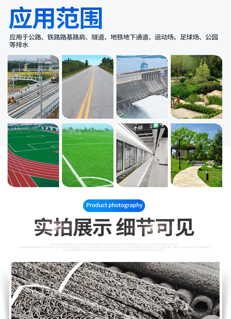 Plastic blind ditch manufacturer's project: underground permeable blind pipe, sewage discharge, filtration, seepage drainage pipe, fiber shaped disordered wire rapid drainage dragon