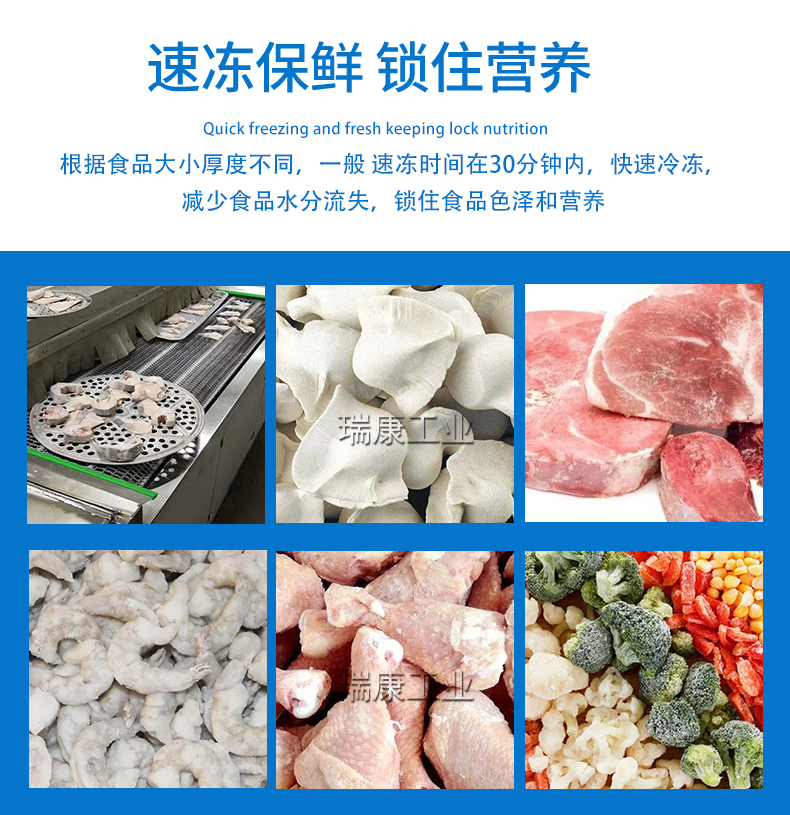 Fish quick freezing tunnel stainless steel mesh belt quick freezing machine lobster tail shrimp, durian, strawberry ultra-low temperature quick freezing equipment