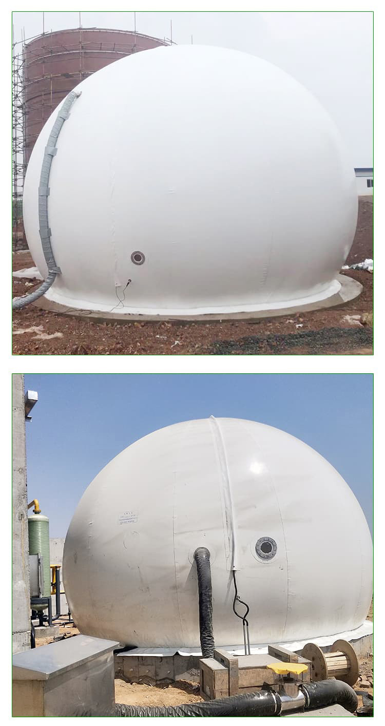 1500 cubic meter dry floor type gas storage tank, connected double membrane gas tank, hemispherical biogas project