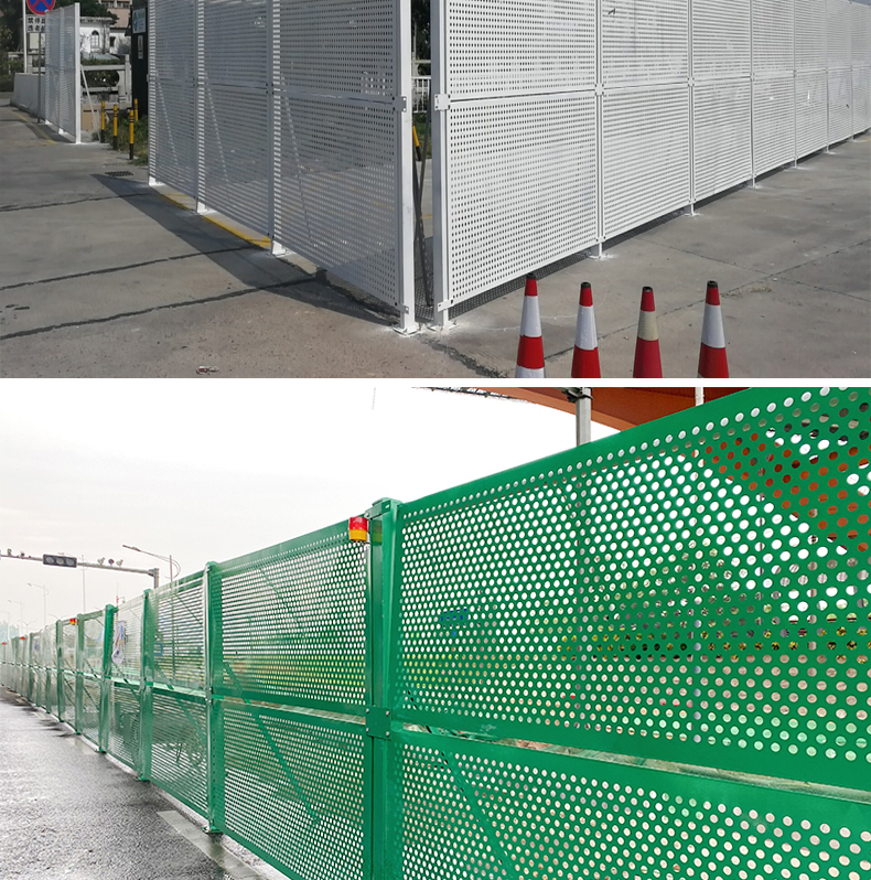 Blue iron sheet circular hole construction fence, 2-meter-high louver hole customized fence, detachable